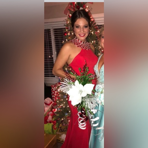 Red Halter Sequin Beaded Dress - Picture 9 of 9